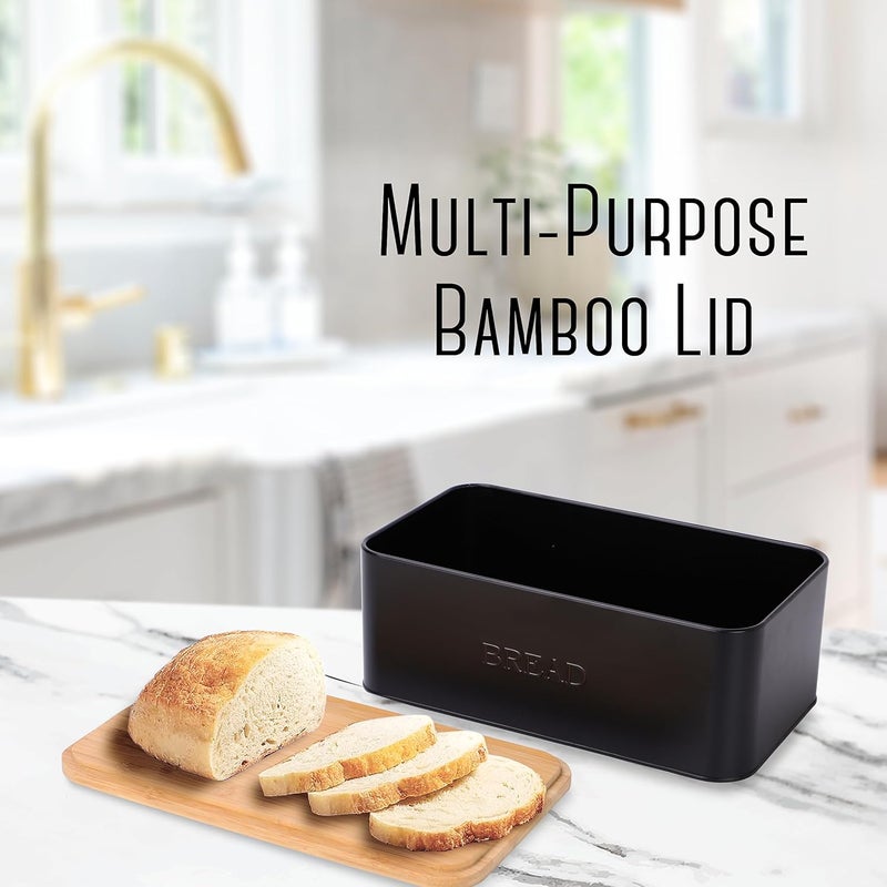 Outshine Black Bread Box, Rustic Bread Box, Vintage Bread Box for Kitchen Countertop, Bread Bin Black - Image 4